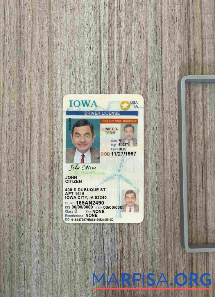 Blank USA Iowa driving license under 21 photolook template
